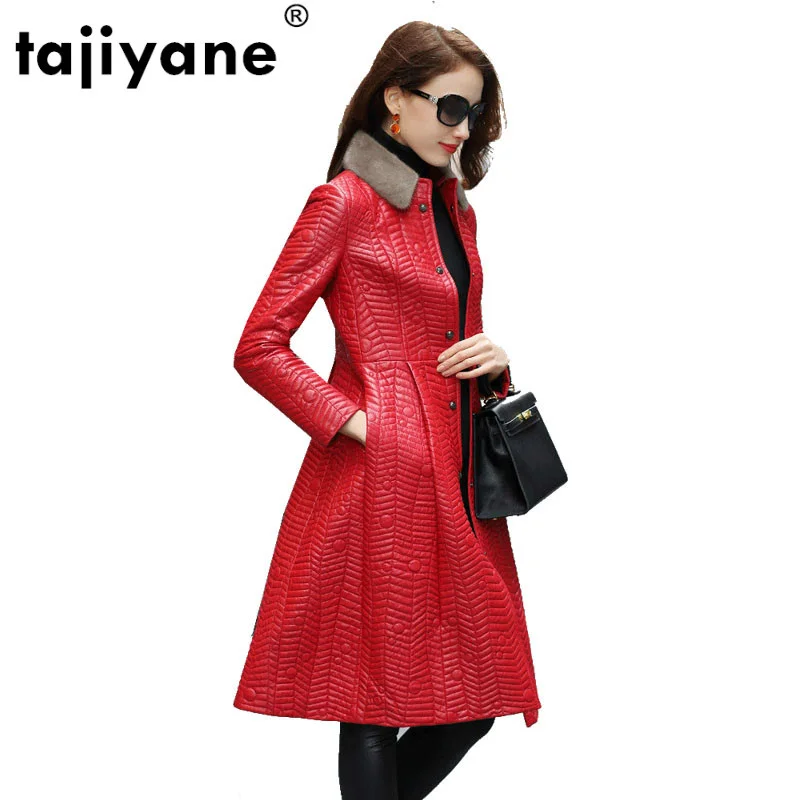 

Leather Genuine Real Jacket Women Tops Autumn Winter Jacket Korean Vintage Mink Fur Collar Sheepskin Coat Female Jacket ZT1747