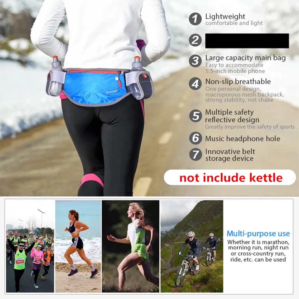 

THINKTHENDO Unisex Running Waist Bag Marathon Cycling Belt Bum Bag Storage Pockets Hiking Waist Pack