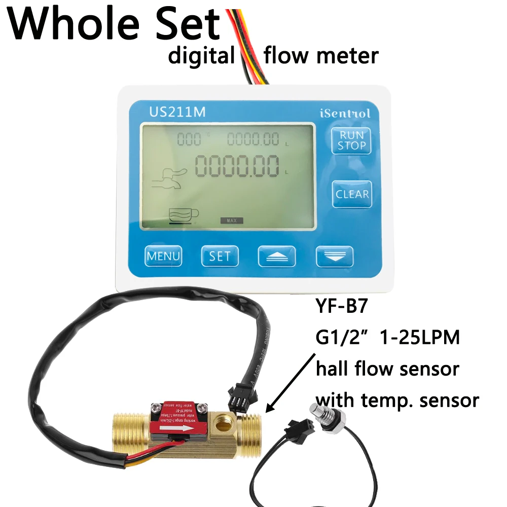 Medidor de Fluxo da Turbina de Bronze Sensor de Fluxo da Água do Salão 24v com Temperatura Medidor de Fluxo da Água de Us211m e Yf-b7 do Sensor de Fluxo da Água do Salão 1-25l – Min dc Ntc50k