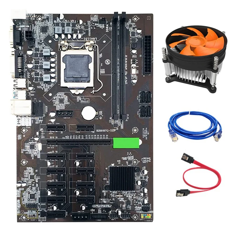 

Материнская плата B250 для майнинга PCI-E X1 X16 LGA 1151 с кабелем SATA + сетевой кабель RJ45 + охлаждающий вентилятор для майнинга биткоинов BTC ETH