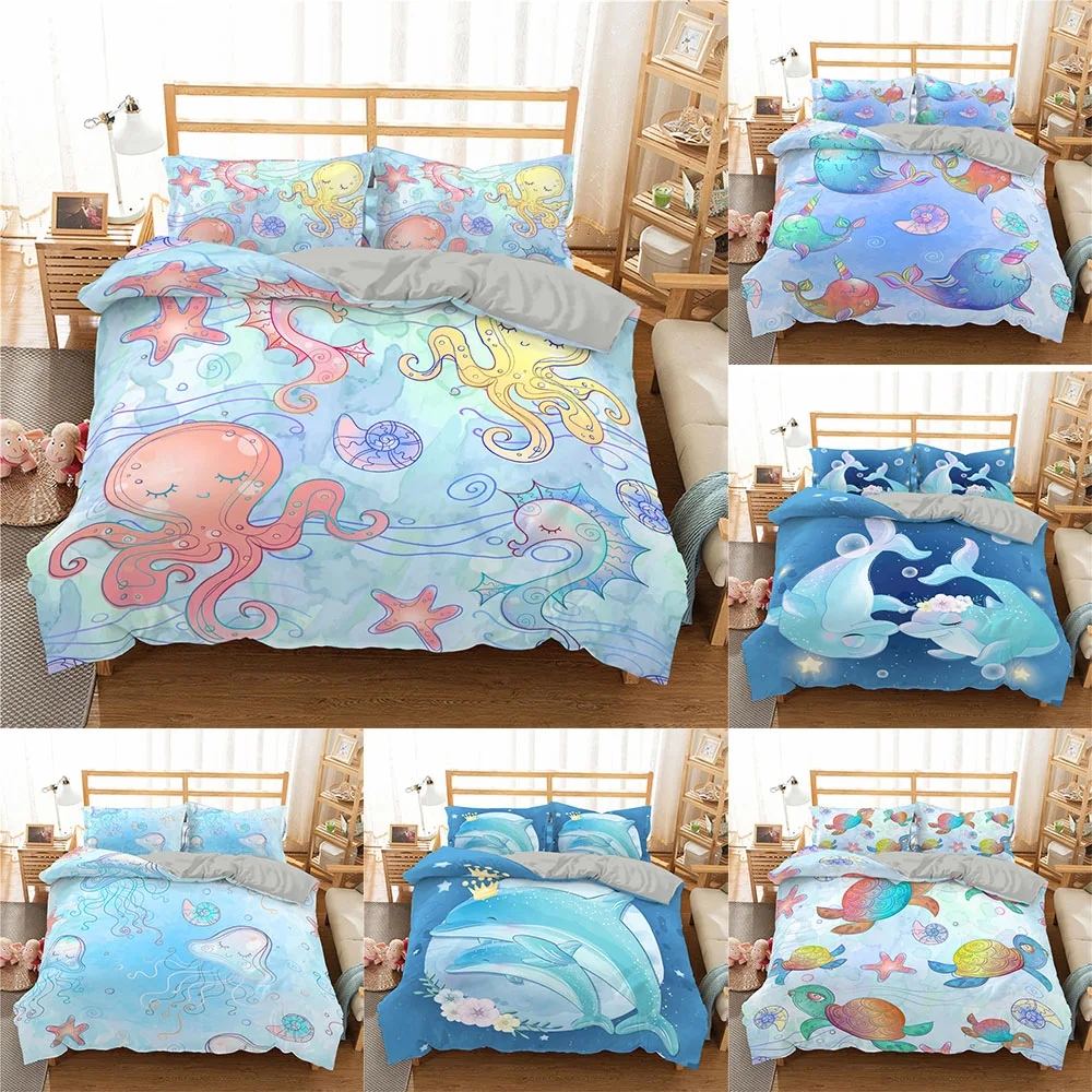 

Boniu 3D с графикой из мультиков морская слово Постельное белье для девочки, мальчика, ребёнка Стёганое одеяло/пододеяльник набор дельфин, наво...