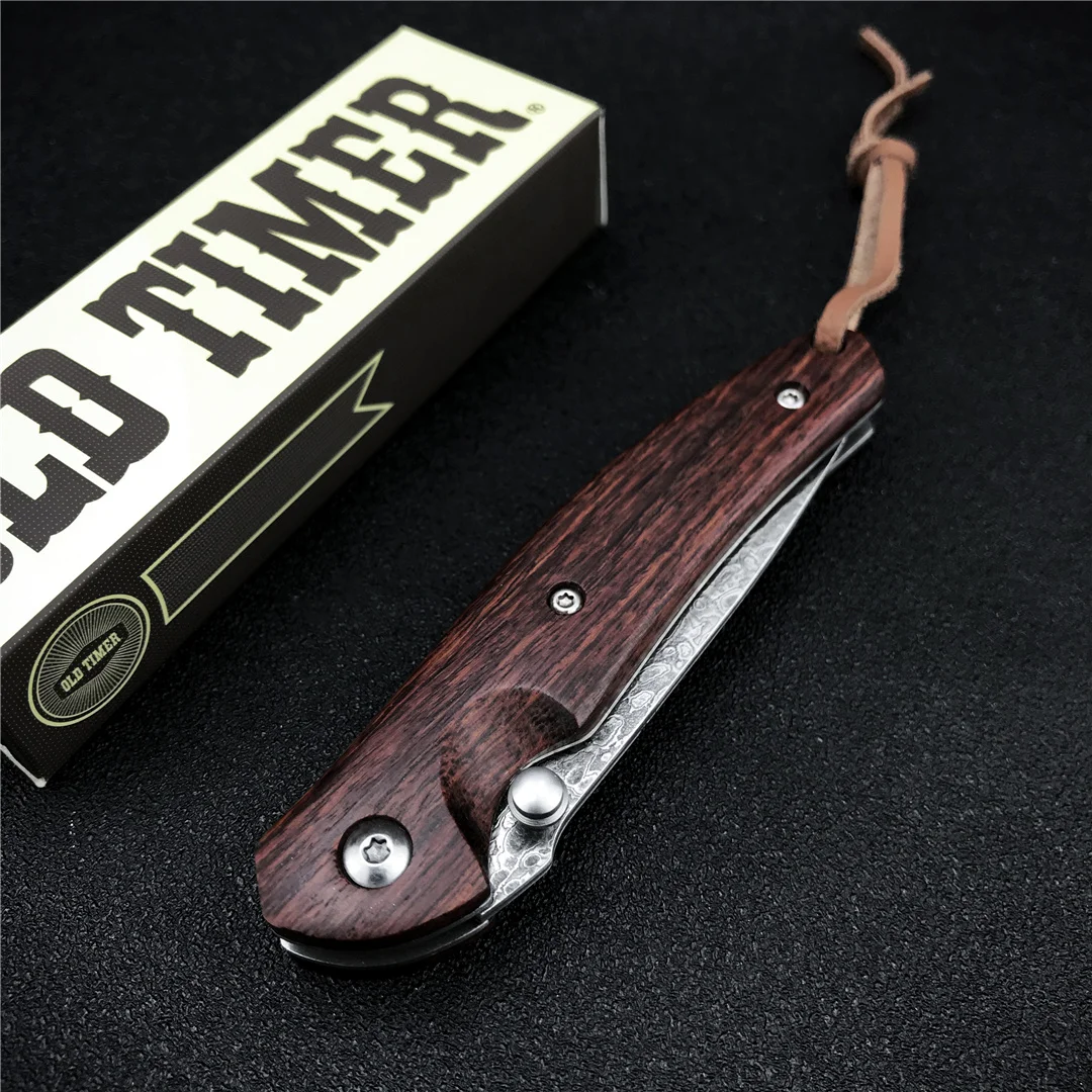 

Damascus Blade Folding Knife Wooden Handle Outdoor Tactical Survival EDC Hunting Knife Self Defense Military Combat Kitchen Tool