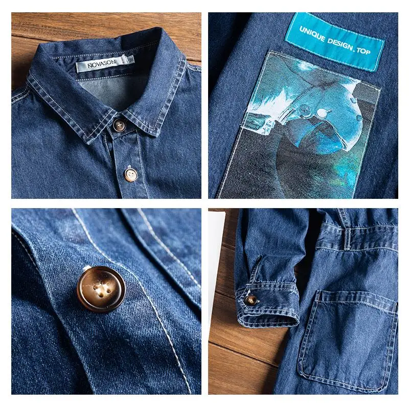 Men's Denim Jumpsuit Long Sleeve Patch Style Black Blue Overalls Hip Hop Streetwear Leisure Jeans Cargo Pants Freight Trousers