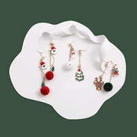 trendy color oil drop christmas tree snowman drop earrings long asymmetrical hair ball santa snowflake stud earrings for women