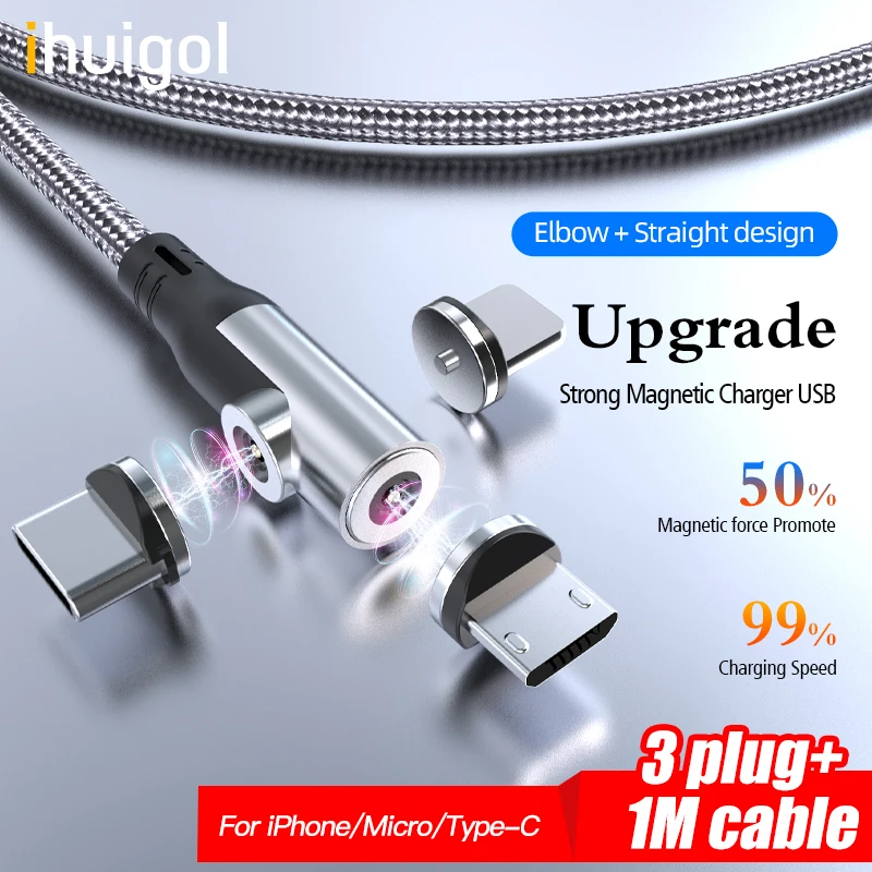 

ihuigol 90 Rotate Upgrade Magnetic USB Cable Micro USB Type C Fast Charging Magnet Charge Cord For iPhone 12 11 Pro Max Xiaomi