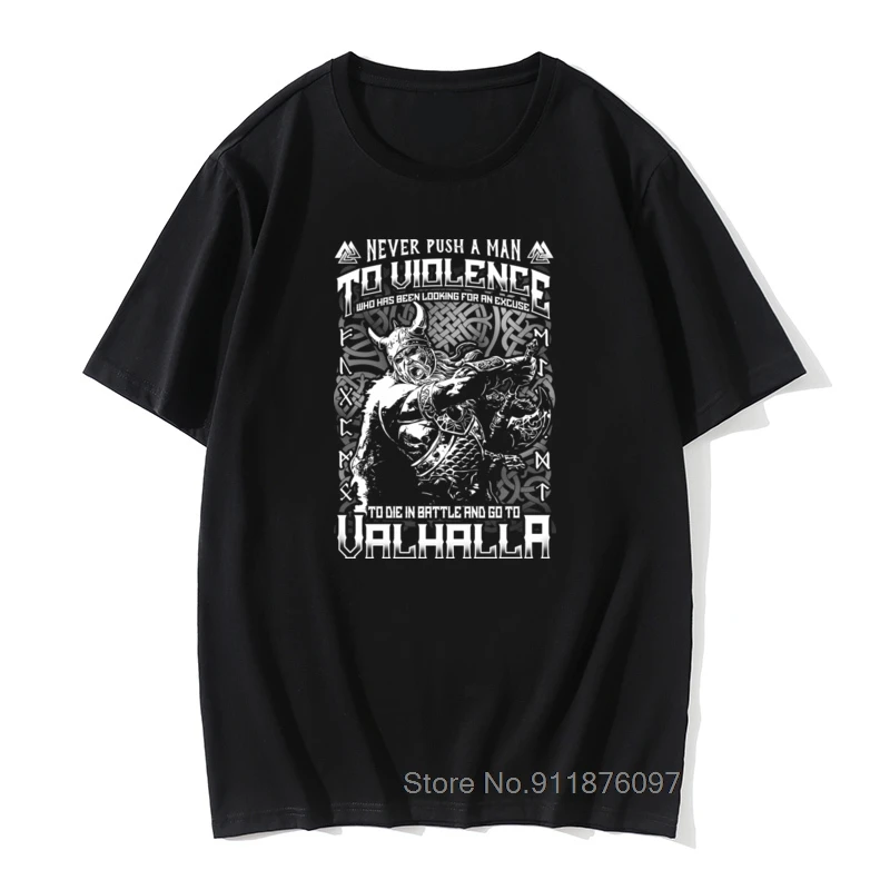

Vikings Odin T-Shirts Die In Battle Violence Who Go To Valhalla 100% Cotton Loose T-shirts Men Camiseta Vintage Tshirt Christmas