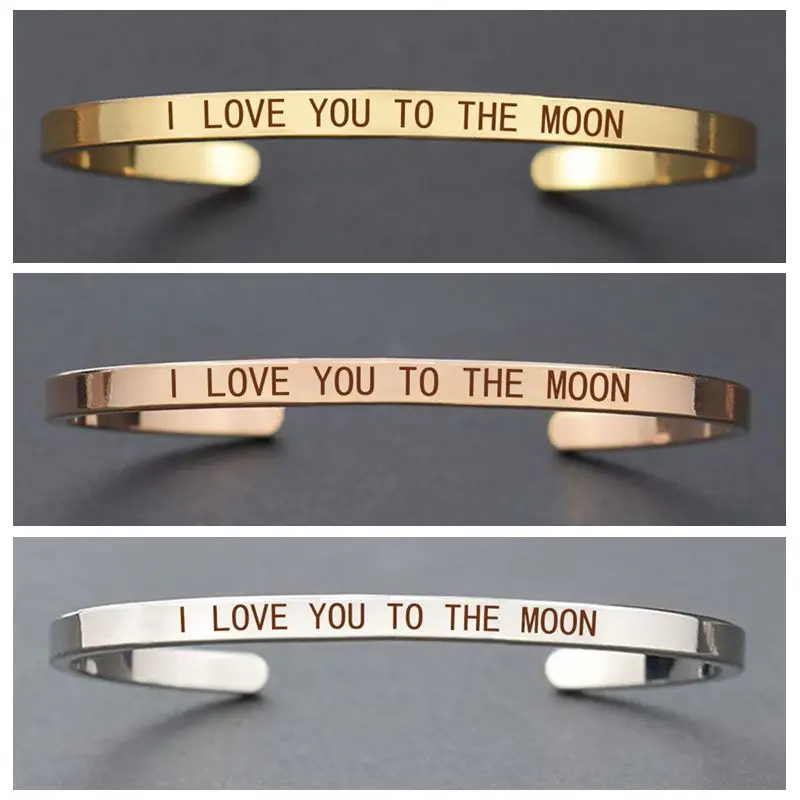 &quotI LOVE YOU TO THE MOON&quot Выгравированная манжета браслет простые буквы металлические
