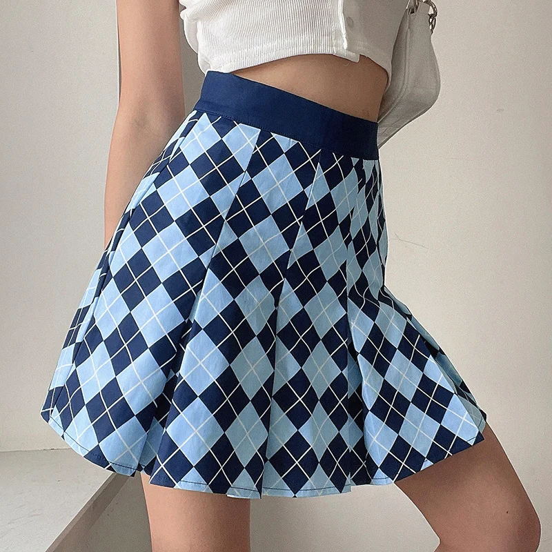 

Argyle Plaid Pleated Skirt Women Summer Y2K Casual High Waisted Mini Short Skirts n Preppy Style Streetwear