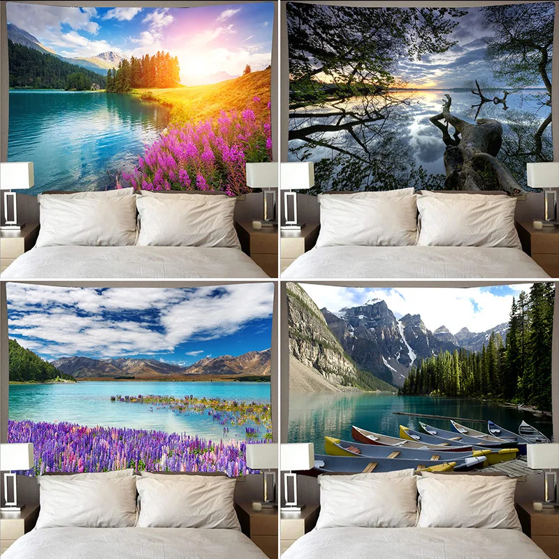 

Hot sale beautiful scenery tapestry art wall background cloth forest wall hanging cloth tapestry landscape hobo home decoration