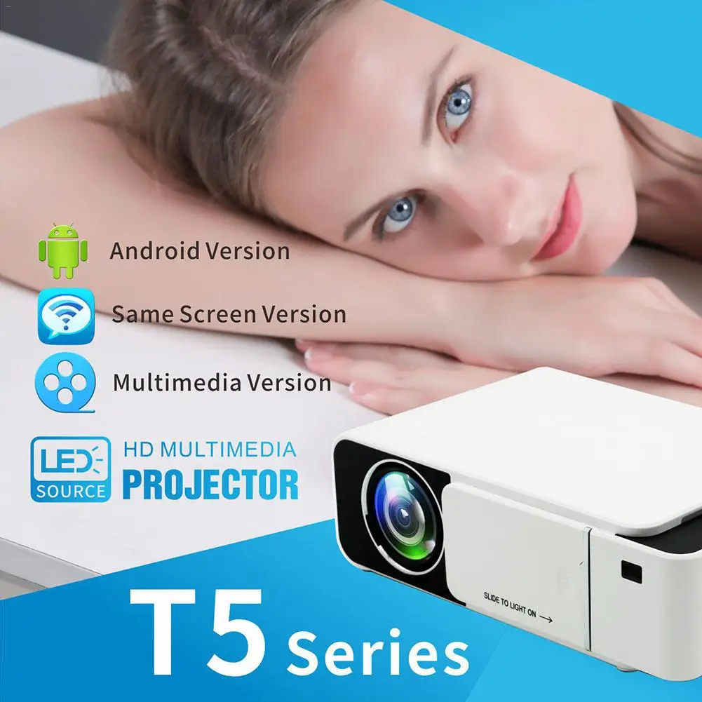 T5 Mini Projector Audio Portable Projector Home Media Full High Definition Support WiFi USB/AV/HDMI-Compatible/Screencast