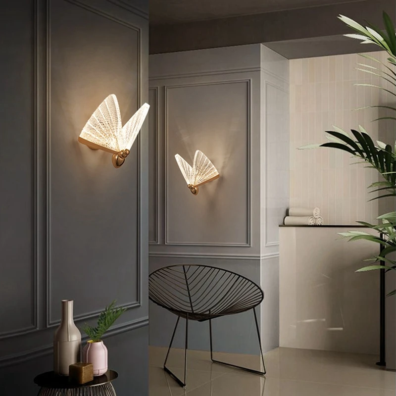 

Современный настенный светильник в виде бабочки, креативное Золотое освещение для спальни, кофейни, гостиной, бара светодиодный прикроватн...