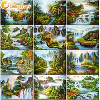 chenistory diy paint by numbers waterfall stream oil painting on canvas wall pictures kit for living room modern handmade gift