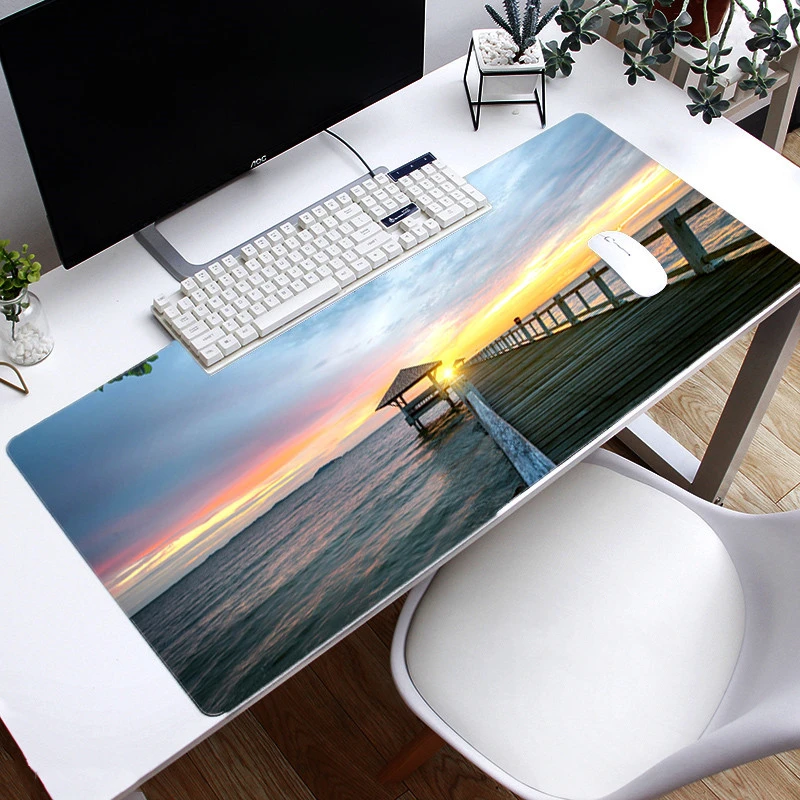 

90X40cm Natural Landscape Design Mouse Pad Anti-slip Locking Edge Waterproof Natural Rubber Large Mats