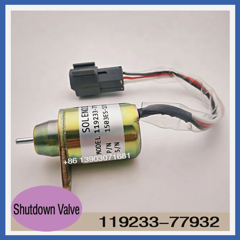 

4TNV94, стопорный Электромагнит 119233-77932 для выключения двигателя Yanmar, клапан 12 В, 24 В