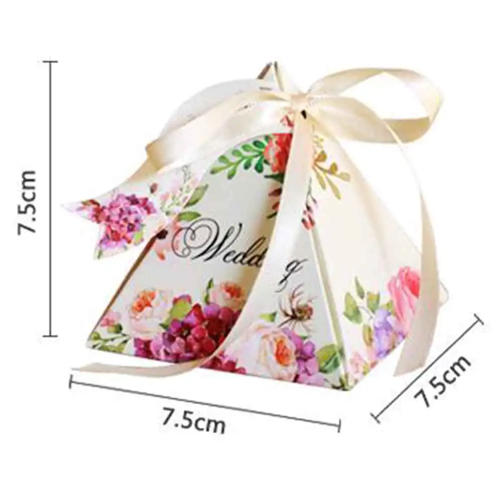 50 шт./лот Свадебная коробка для конфет с лентой треугольные Подарочные коробки