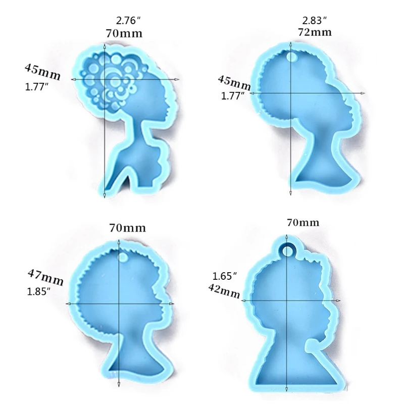 

4Pcs Afro Female Keychain Resin Molds Silicone Resin Casting Afro Human Beauty Woman Head Mold with Pigment Craft Tools