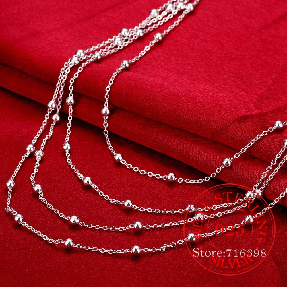 

Elegant Women's Accessory Multilayers Beads Design Long Chain 925 Sterling Silver Fashion Necklace For Women Wedding Party Gift