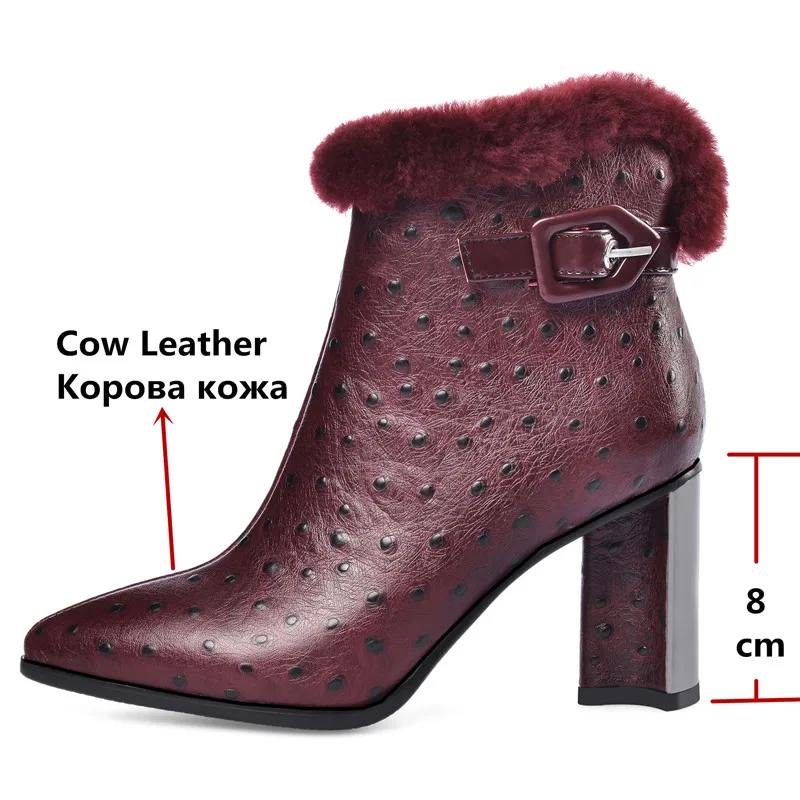 FEDONAS/Элегантные зимние женские ботильоны из натуральной кожи на молнии; вечерние туфли для танцев; женские теплые ботинки «Челси» на высоком каблуке с пряжкой