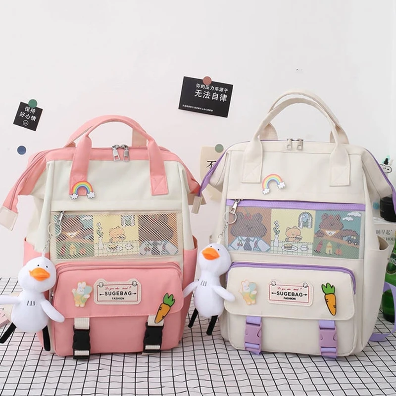 

5Pcs/set Nylon School Backpacks Women Lovely Daypack for Teenage Girls Bookbags Students Travel Shoulder Bag Female