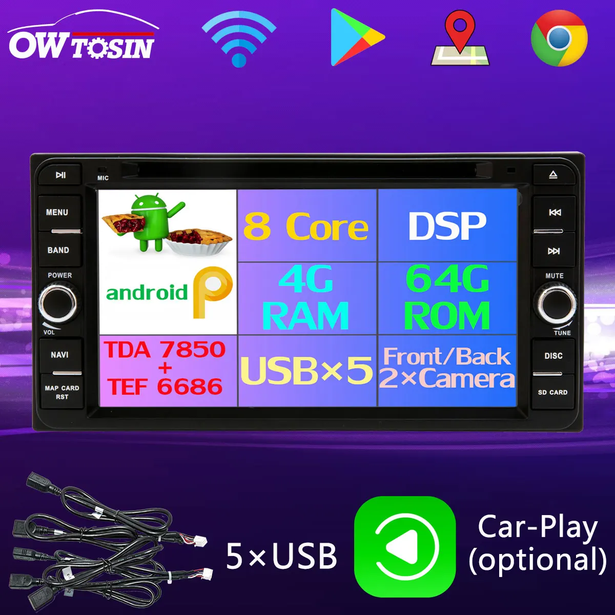 Автомобильный DVD-плеер PX6 Восьмиядерный Android 9 0 4 Гб + 64 ГБ 5 USB для старой Toyota Camry Corolla