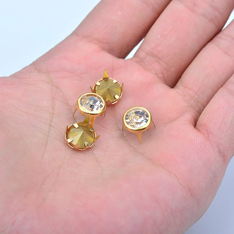 JUNAO 100Pcs 10mm Gold Rhinestone Rivet Metal Spikes Crystal Studs Decorations Claw For Accessories Jewellery | Дом и сад