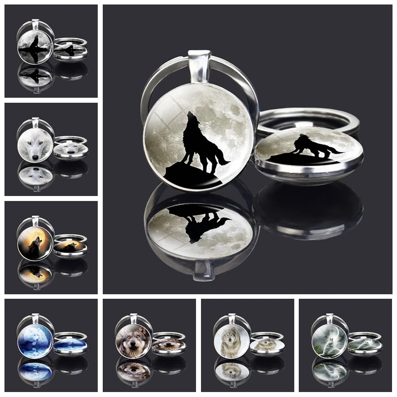 Волк и Луна двойной лицо брелок агрессивный волк шаблон искусство стеклянные
