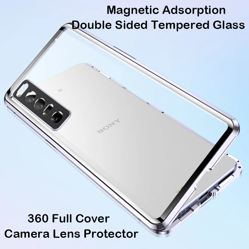 360 Full Magnetic Case For Sony Xperia 10 iii 1 iii Phone Case 5 IV Aluminum Metal Bumper Tempered Glass Camera Protector Cover