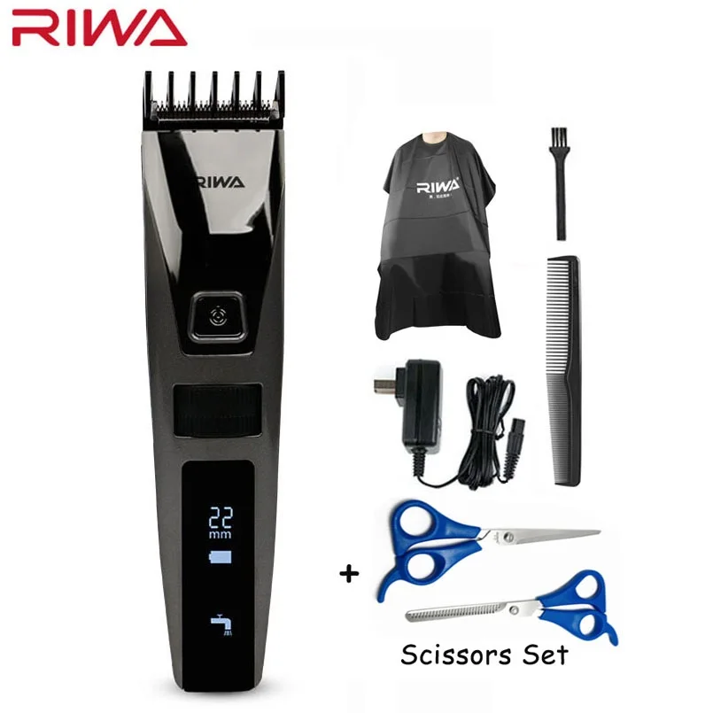 with Scissors set Riwa K3 профессиональная машинка для стрижки волос одна Встроенная расческа перезаряжаемая Водонепроницаемая Мужская машинка для стрижки волос беспроводной ЖК-дисплей - Цвет: with Scissors set