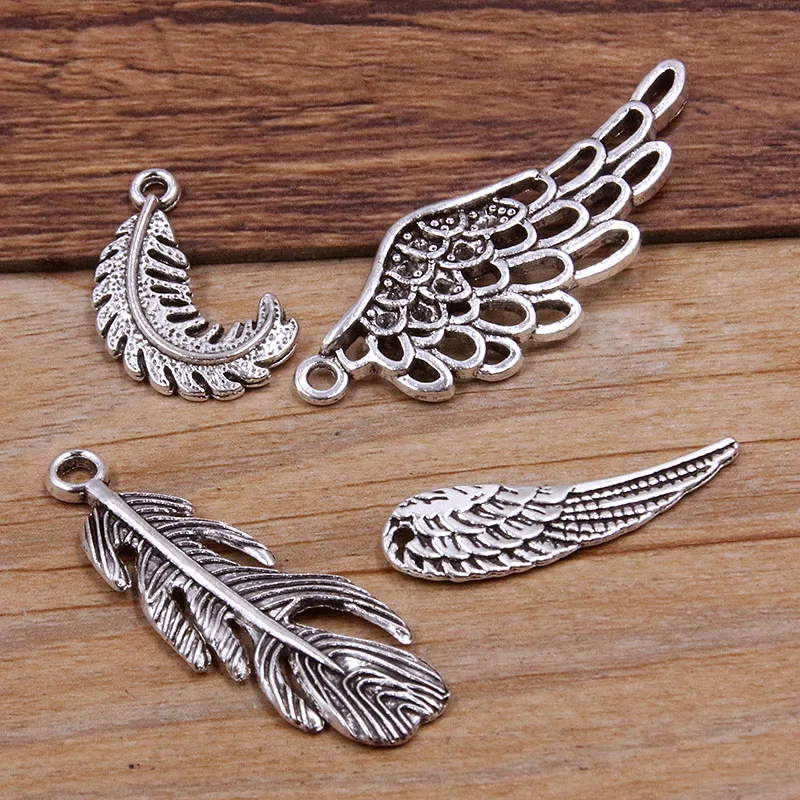 

10 шт. 4 стиля полые крылья перо шармы животные кулон металлический сплав для DIY ювелирные изделия браслет ожерелье маркировка