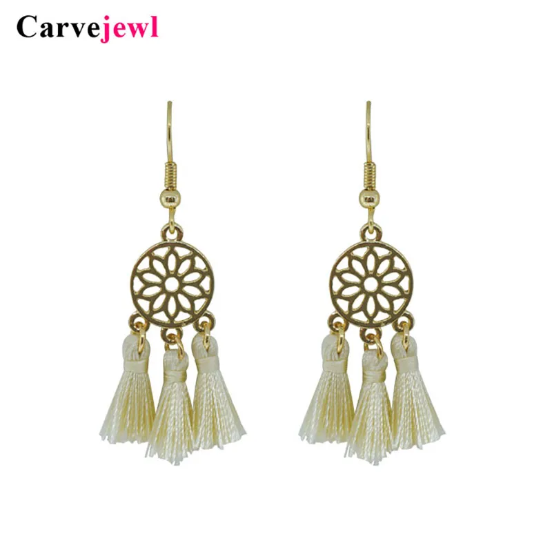 

Carvejewl cotton tassel earrings cute flower drop dangle earrings for women jewelry girl gift plastic hook anti allergy hot sale