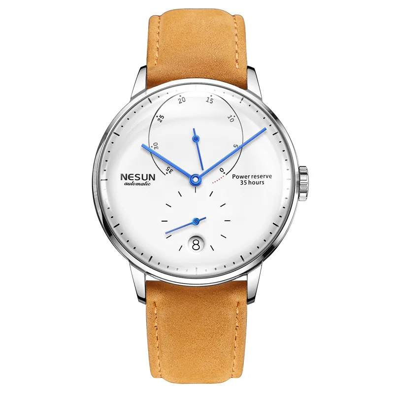 

Швейцарский ремешок NESUN, официальные мужские часы, автоматические механические часы с кожаным ремешком, водонепроницаемые, энергетический дисплей, мужские часы M9603