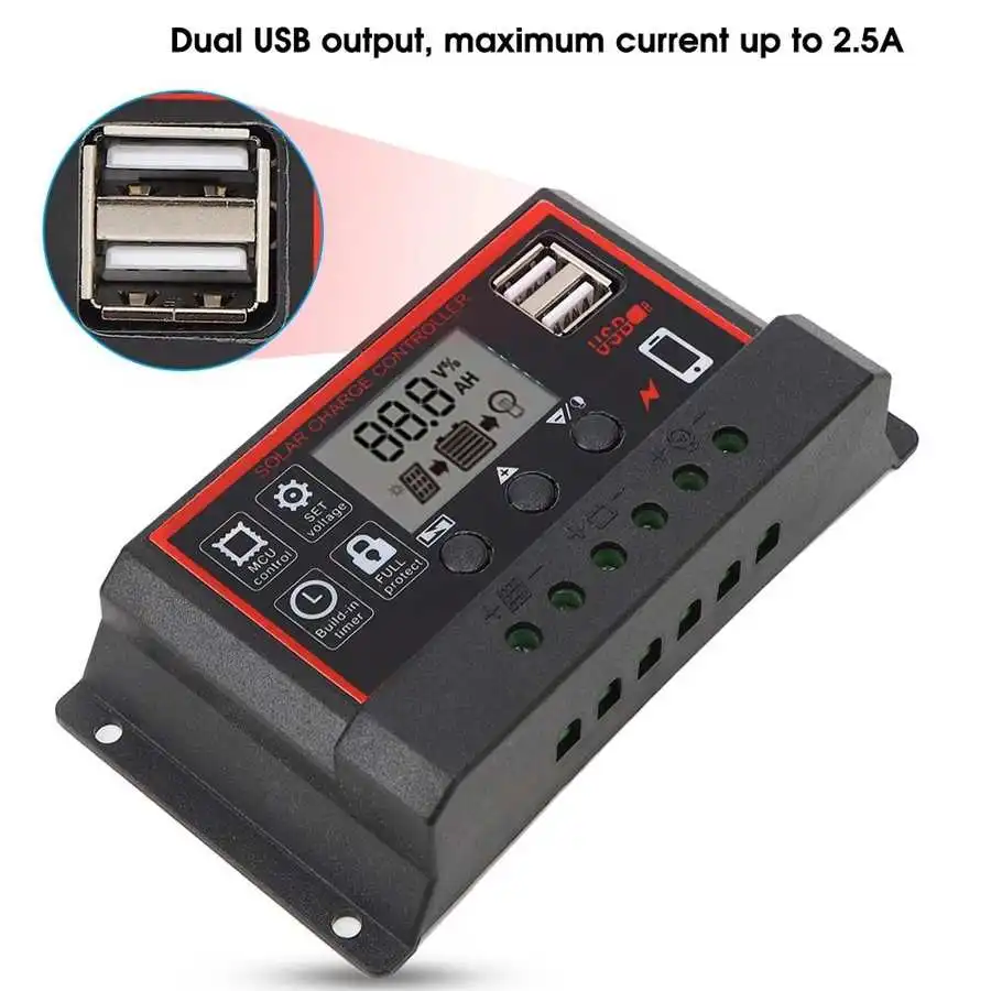 Контроллер заряда солнечной батареи с ЖК дисплеем 5 В/2 А двойной USB PWM регулятор