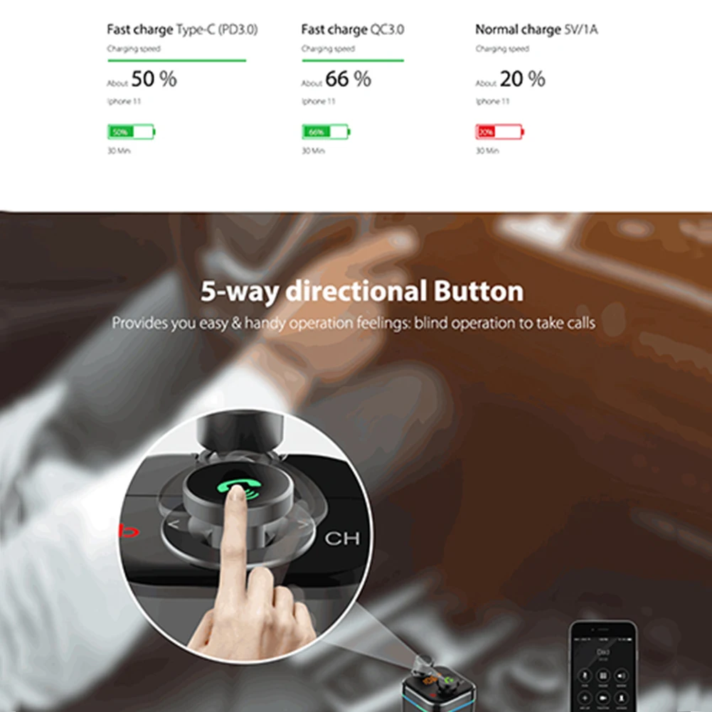 

Bluetooth FM Transmitter Car MP3 Player Microphone Wireless Adapter Modulator Handsfree Audio Receiver Quick 3.0 Fast Charger