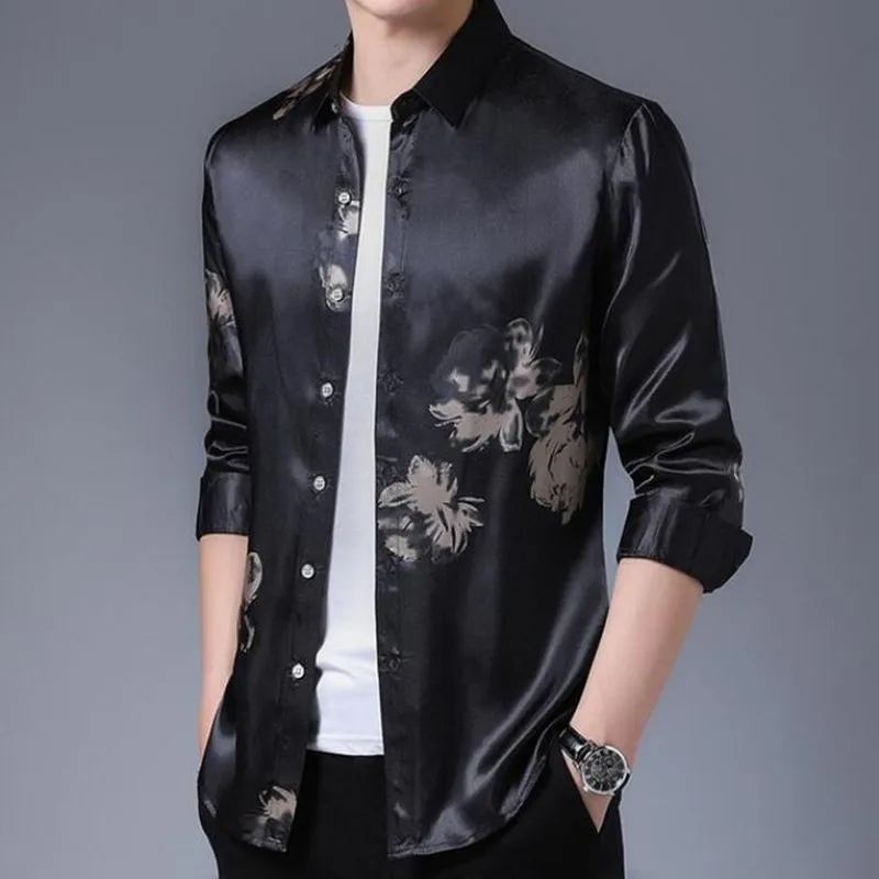

Sleeve New Brand Long Men Social Shirt Spring Streetwear Casual Floral Shirts Dress Mens Slim Regular Fit Clothes Fashions