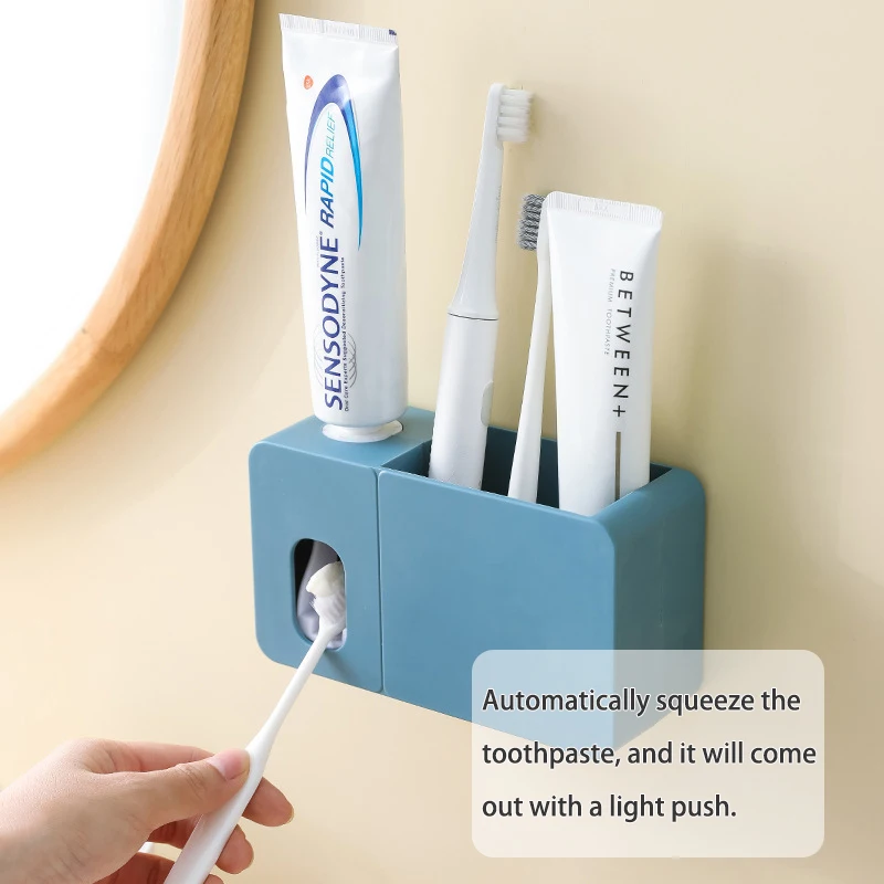

Toothbrush Holder With Toothpaste Squeezer Dispenser Bathroom Toothbrush Cup Storage Box Household Bathroom Accessories Set