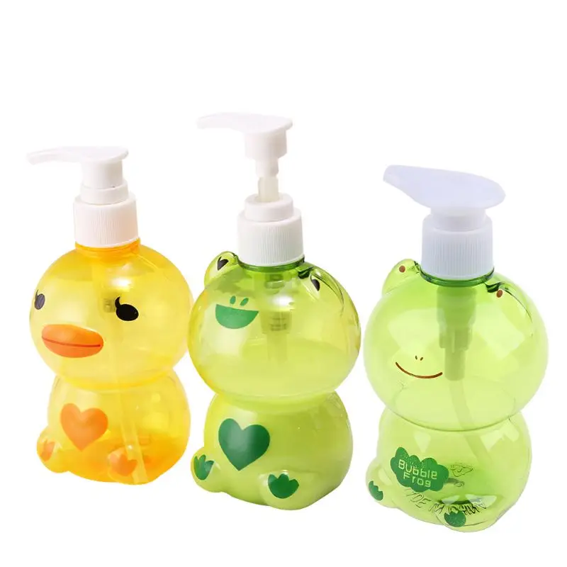 

250ml Portable Dispenser Cute Animal Frog/Duck Shape Press Type Split Empty Pump Bottle Shampoo Shower Container Random Color