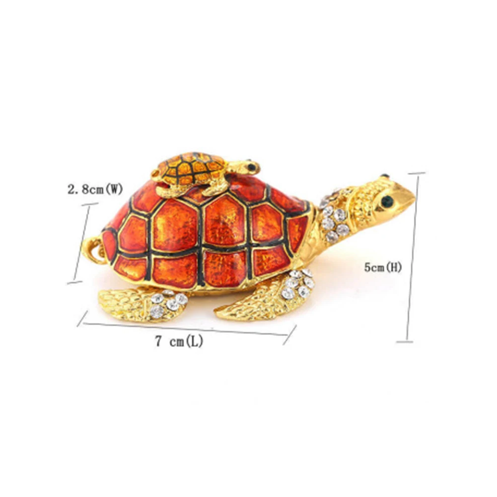 

Ornaments Decorative With Sparkling Light Turtle Trinket Crafts Metal Jewelry Box Gift Hand Painted Mini Home Hinged Ring Holder