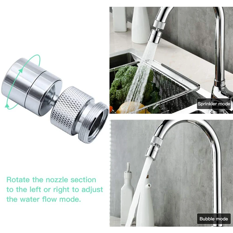 

360 Degrees Rotatable Faucet Bubbler 2 Modes Adjustable Water Filter M22 External Nozzle M24 Internal Thread Home Kitchen Tools