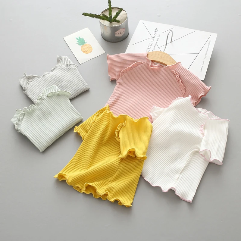 

Summer Baby Girls Clothes Cartoon Short Sleeve Solid Soft T-shirt Toddler Kids Tee Tops Knitting Baby Shirt Newborn Clothes