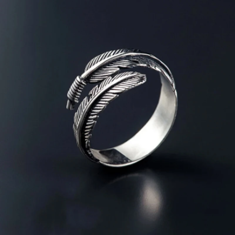 

Feather Silver Plating Rings Bague Femme Original Designer Classic Women's Ring Fashion Korean Ring Art Ring Vintage Distressed