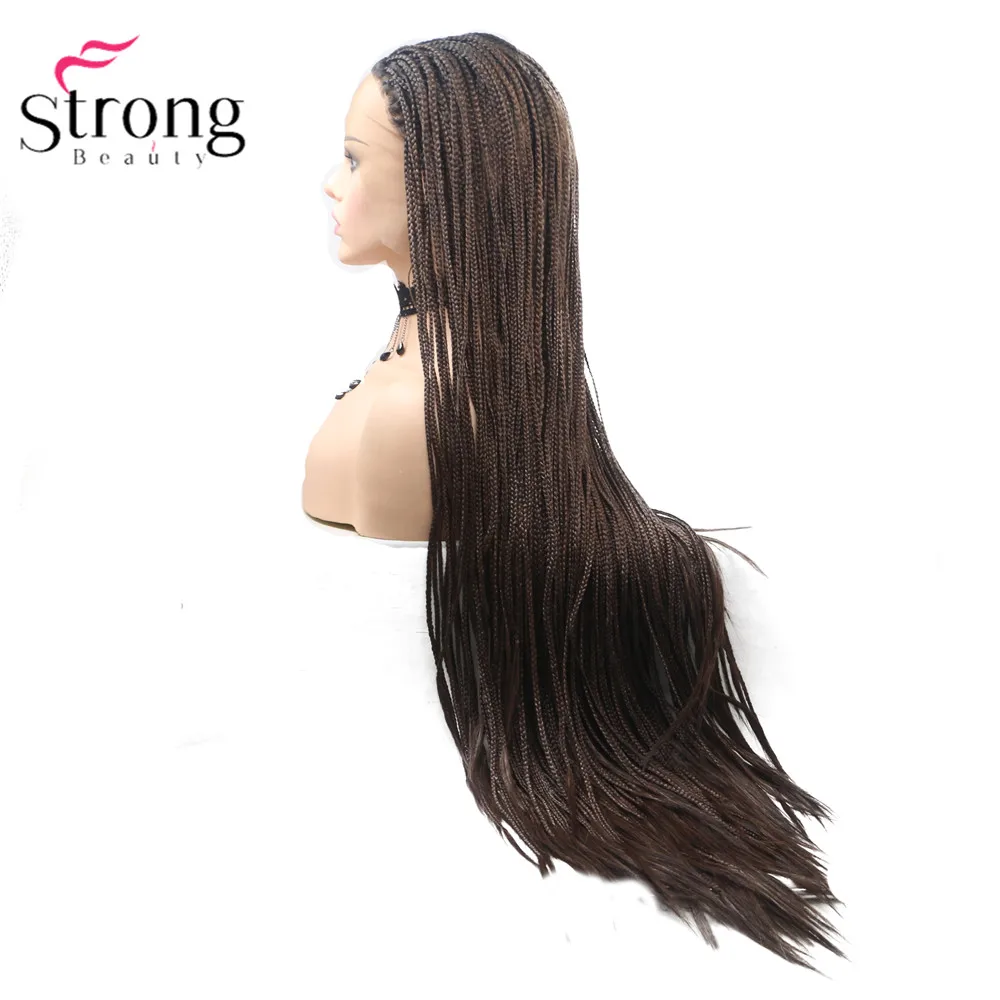 StrongBeauty коробка коса Кружева спереди длинный черный парик Омбре Синтетический Плетеный ящик косы парики для женщин