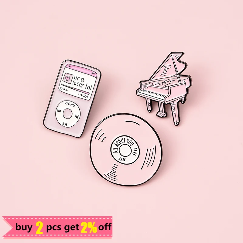 Эмалированные значки Play Music индивидуальная MP3 лента для пианино радио CD Jukebox броши