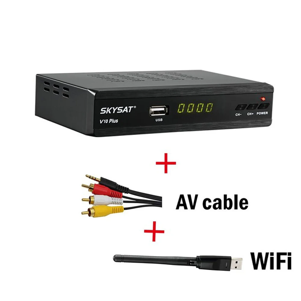 SKYSAT V10 плюс DVB-S2 спутниковый ресивер Поддержка CCCam Cline Newcamd Youtube PowerVu IP tv M3U Xtream-коды HD Цифровое ТВ Тернер - Цвет: AV Cable WIFI