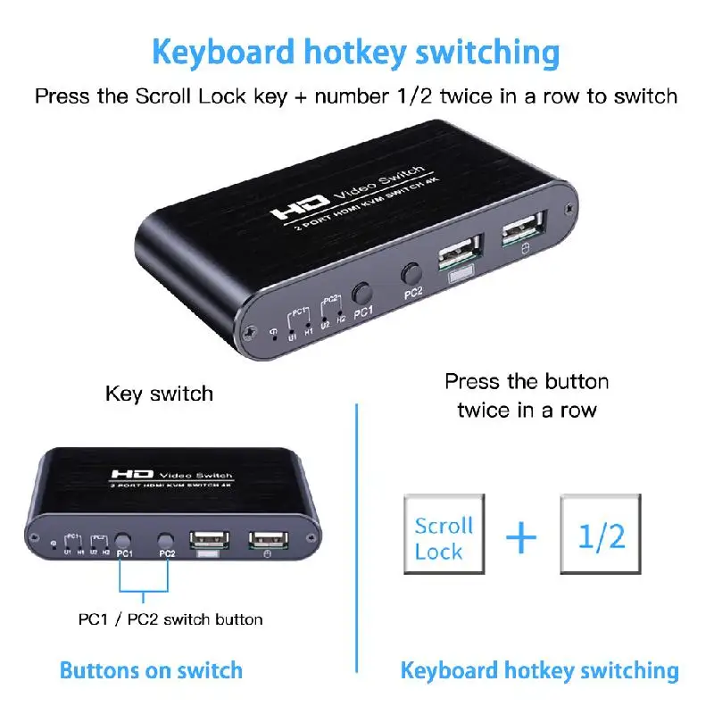 HDMI KLM переключатель 2 порта видео 4K USB KVM VGA сплиттер коробка для совместного
