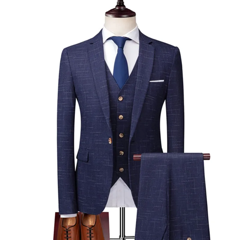 

Blazer Pants Vest 3 Pieces Suit Set / Men's Vogue Banquet Business British Style Slim High End Custom Plaid Blazers Trousers