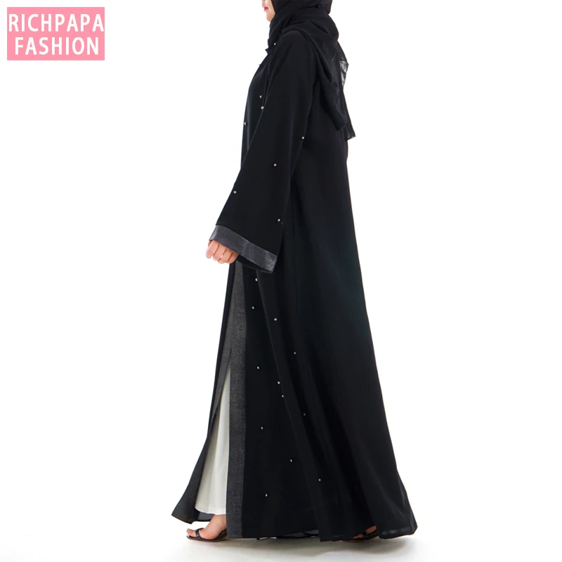 Черная открытая мусульманская абайя платье Дубай турецкое женское кафтан кимоно