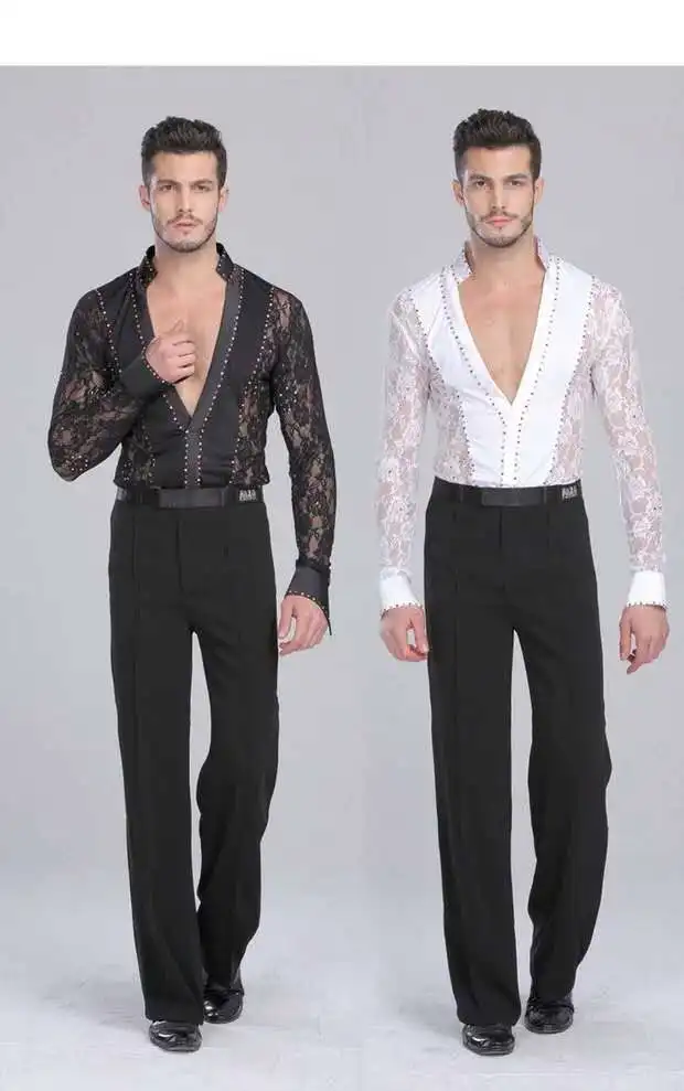 Фото black white lace Men boy ballroom Latin body shirt V neck long sleeve rhinestone Тематическая одежда и униформа black white lace Men boy ballroom Latin body shirt V neck long sleeve rhinestone Тематическая одежда и униформа