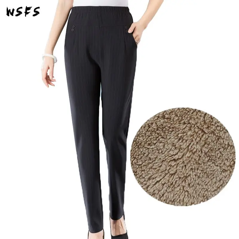 Зимние осенние брюки флисовые эластичные для женщин среднего возраста 5xl черные