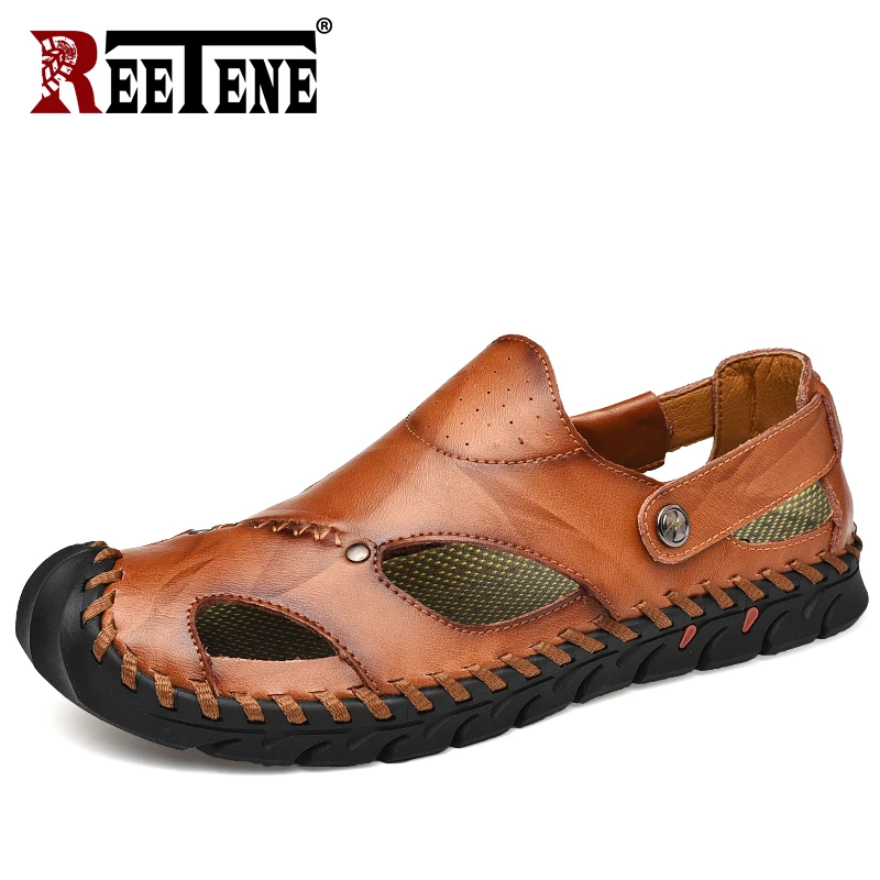 Сандалии мужские REETENE из дышащей кожи пляжные повседневные большого размера 48