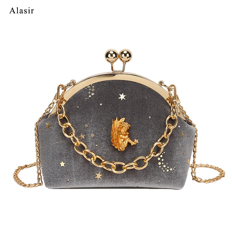 

Alasir Fashion Female Bag New 2020 Retro Baroque Angel Embossed Lolita Girl Velvet Crossbody Hand Bag Vintage 3D Purses Handbags